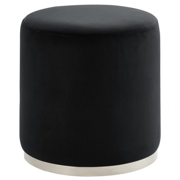 Worldwide Opus Round Ottoman in Black/Silver