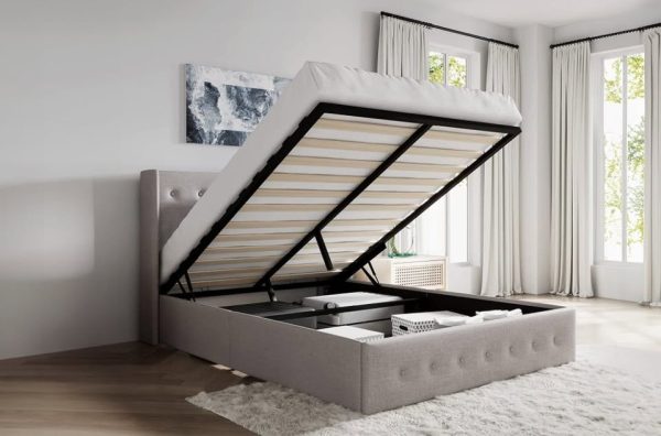 Platform Bed with Hydraulic Storage - Queen Fabric Bed